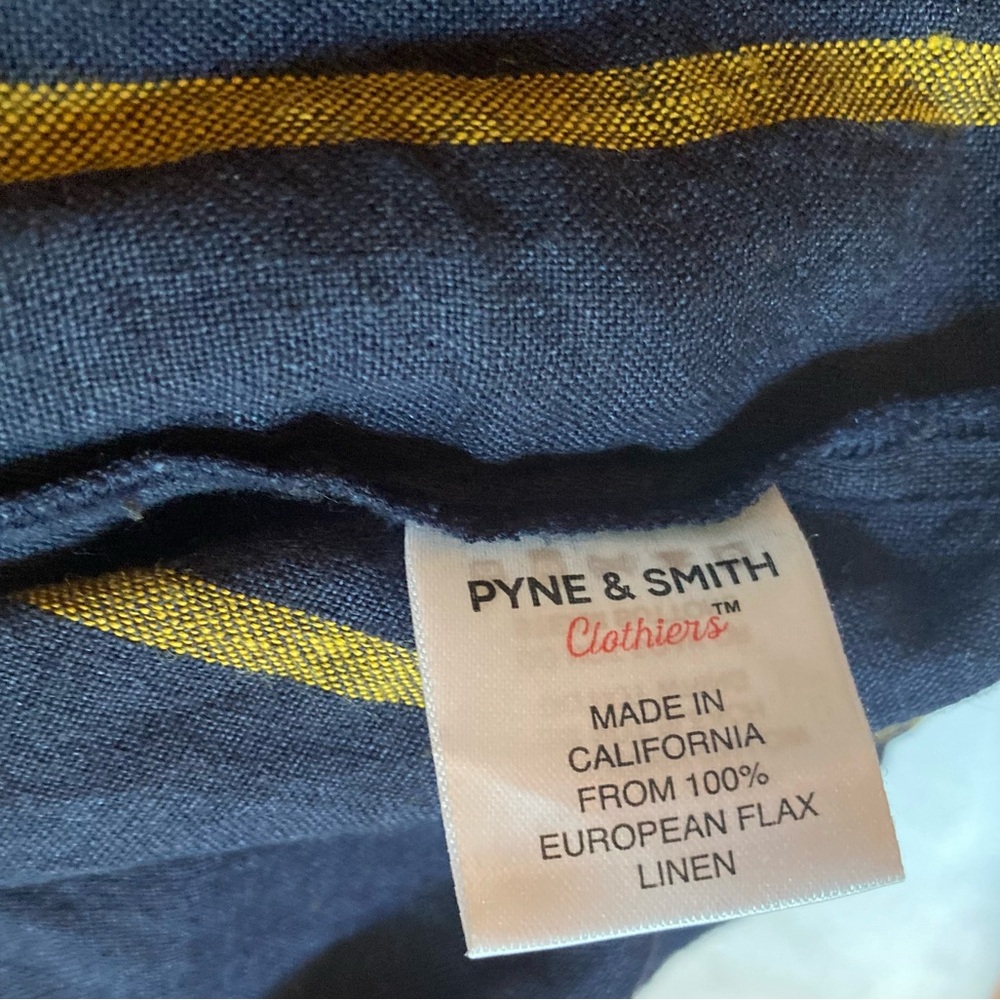 Pyne & Smith Model No. 17 Oxford Stripe Dress Navy Blue & Yellow Striped Linen - Picture 4 of 8